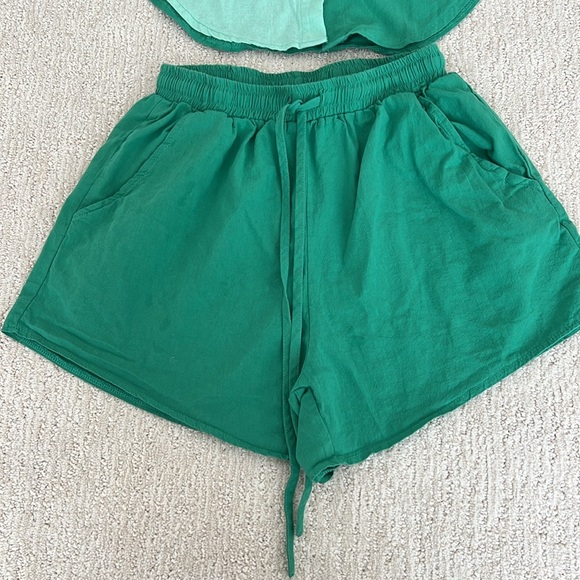 Fixmatti Green Cotton Colorblock Button Up Shirt and Shorts Set - Picture 9 of 15